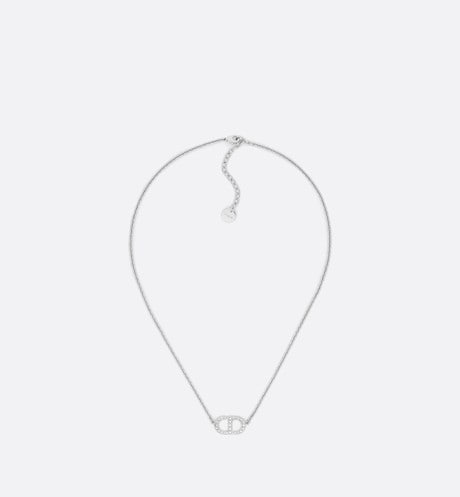 Petit CD Necklace • Silver-Finish Metal with White Crystals