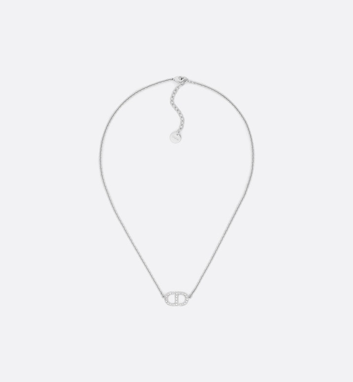 Petit CD Necklace • Silver-Finish Metal with White Crystals