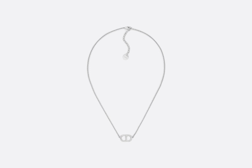 Petit CD Necklace • Silver-Finish Metal with White Crystals