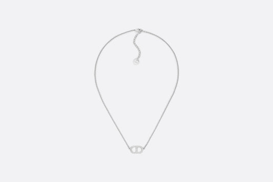 Petit CD Necklace • Silver-Finish Metal with White Crystals