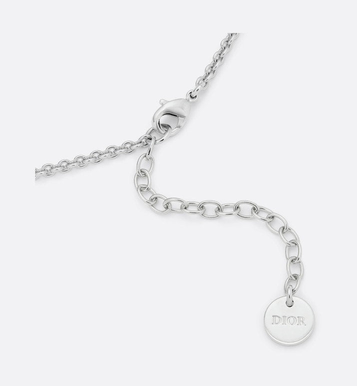 Petit CD Necklace • Silver-Finish Metal with White Crystals