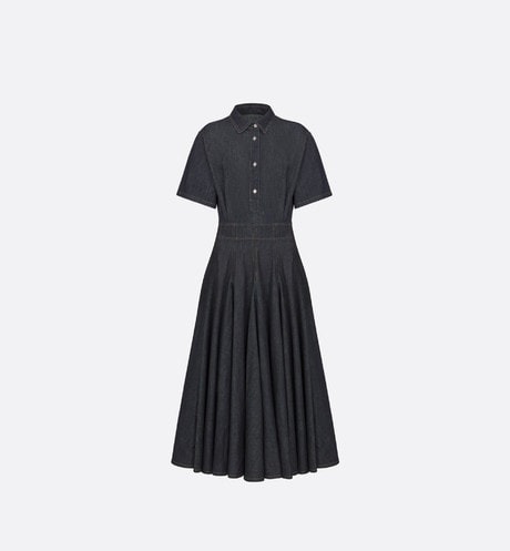 Pleated Shirt Dress • Blue Lightweight Raw Cotton Denim
