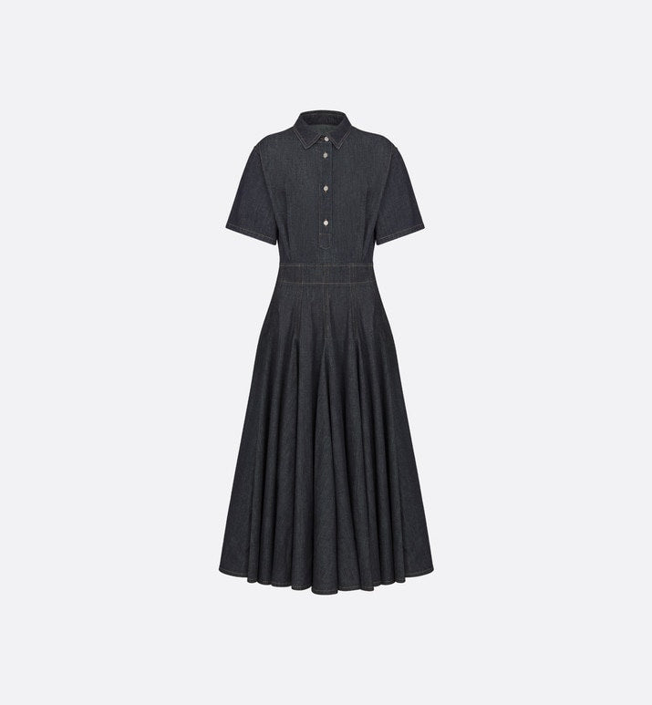 Pleated Shirt Dress • Blue Lightweight Raw Cotton Denim