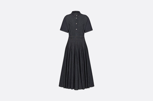 Pleated Shirt Dress • Blue Lightweight Raw Cotton Denim