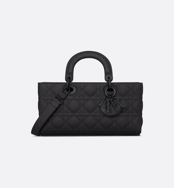 Medium Lady D-Joy Bag • Ultramatte Black Cannage Calfskin