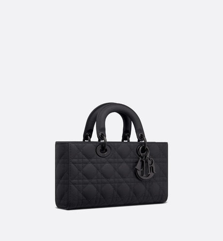 Medium Lady D-Joy Bag • Ultramatte Black Cannage Calfskin