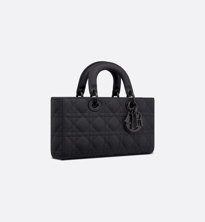 Medium Lady D-Joy Bag • Ultramatte Black Cannage Calfskin