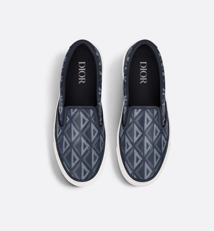 B101 Slip-On Sneaker • Navy Blue CD Diamond Canvas and Smooth Calfskin