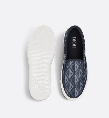 B101 Slip-On Sneaker • Navy Blue CD Diamond Canvas and Smooth Calfskin