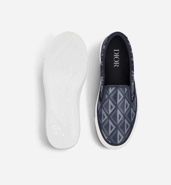 B101 Slip-On Sneaker • Navy Blue CD Diamond Canvas and Smooth Calfskin