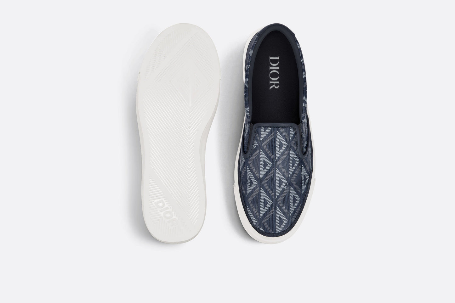 B101 Slip-On Sneaker • Navy Blue CD Diamond Canvas and Smooth Calfskin