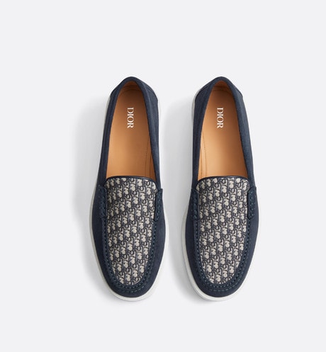 Dior Granville Loafer • Navy Blue Suede with Beige and Black Dior Oblique Jacquard