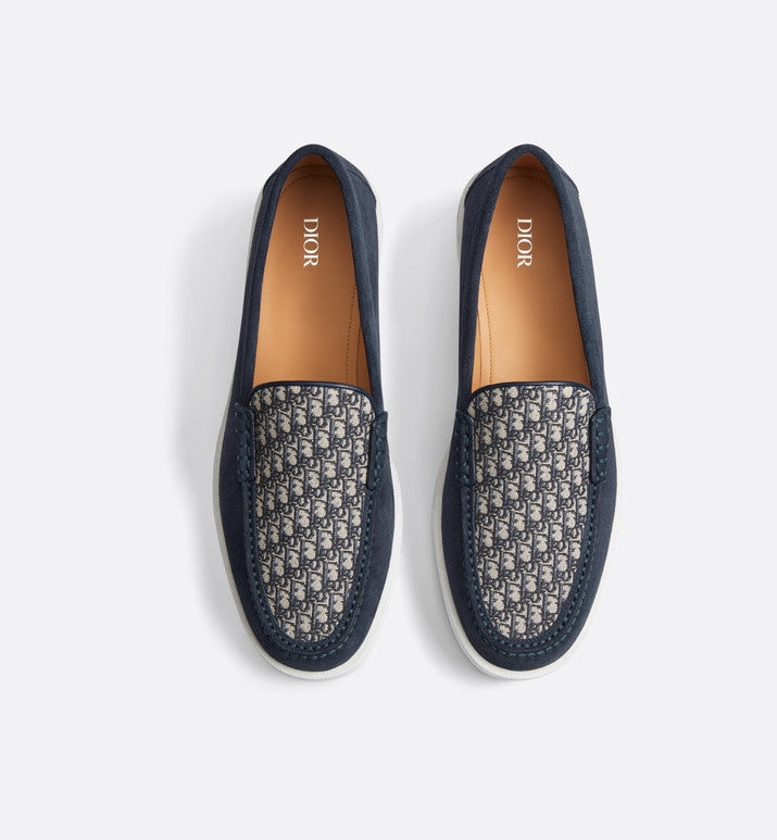 Dior Granville Loafer • Navy Blue Suede with Beige and Black Dior Oblique Jacquard