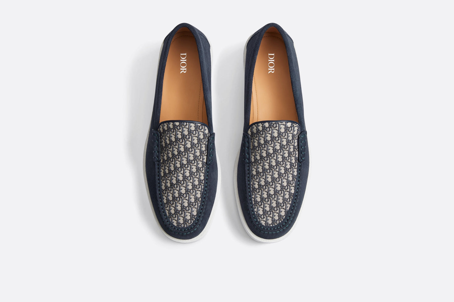 Dior Granville Loafer • Navy Blue Suede with Beige and Black Dior Oblique Jacquard