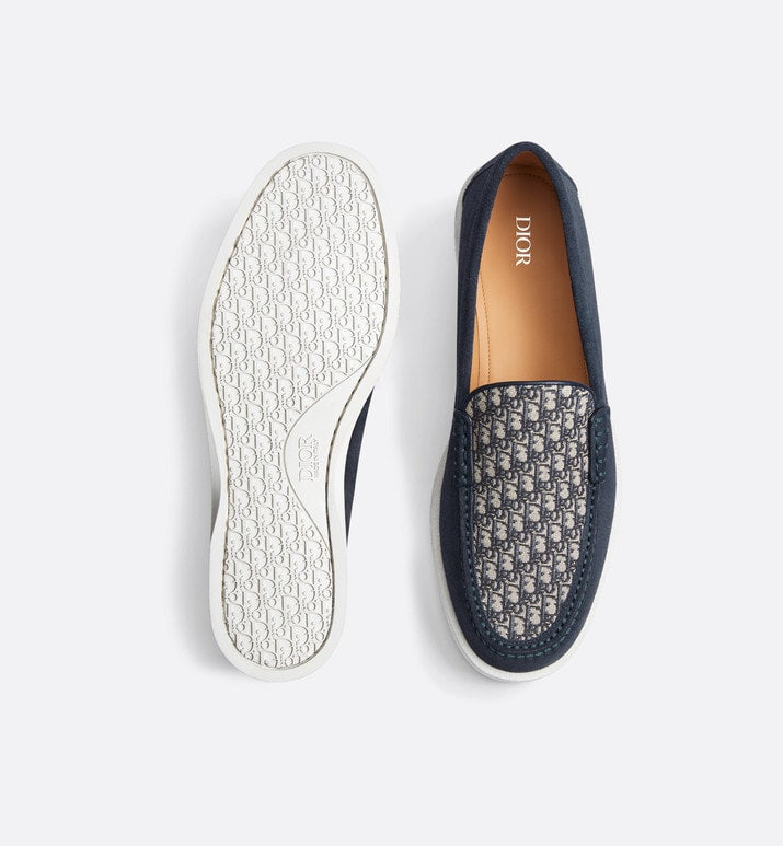 Dior Granville Loafer • Navy Blue Suede with Beige and Black Dior Oblique Jacquard