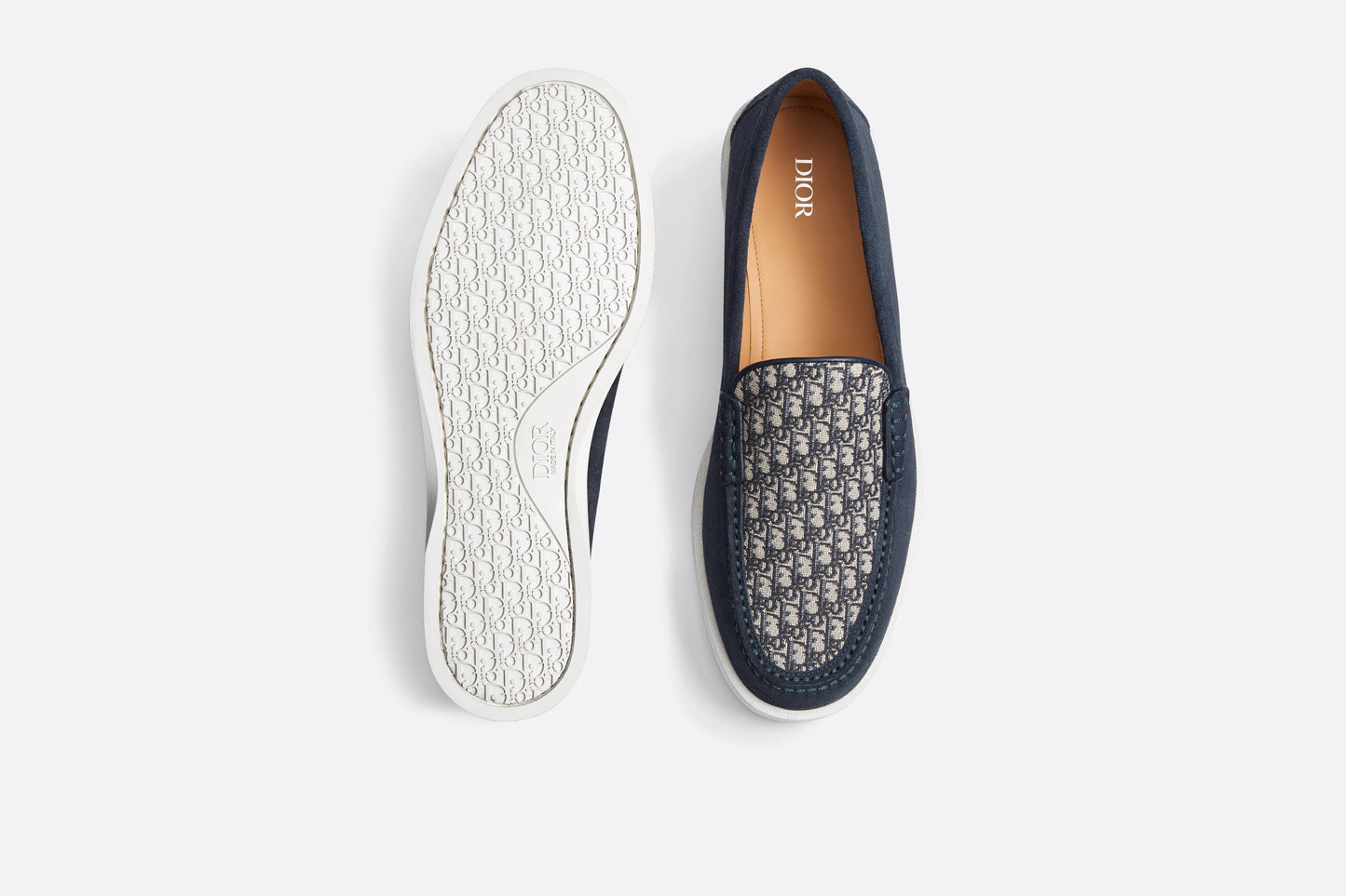 Dior Granville Loafer • Navy Blue Suede with Beige and Black Dior Oblique Jacquard