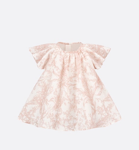 Baby A-Line Dress • Ivory Cotton Voile with Cannage Jacquard and Pink Lily of the Valley Print