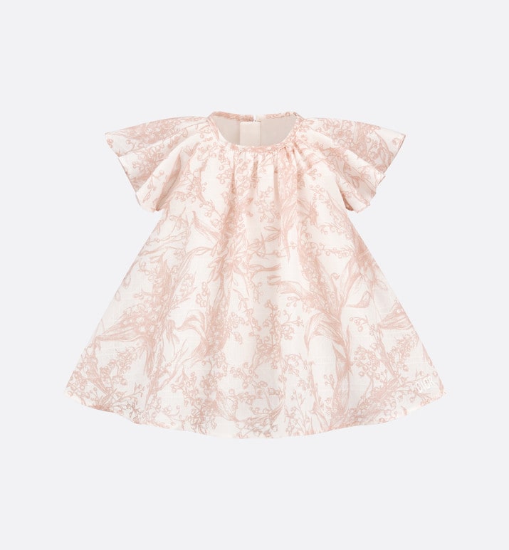 Baby A-Line Dress • Ivory Cotton Voile with Cannage Jacquard and Pink Lily of the Valley Print
