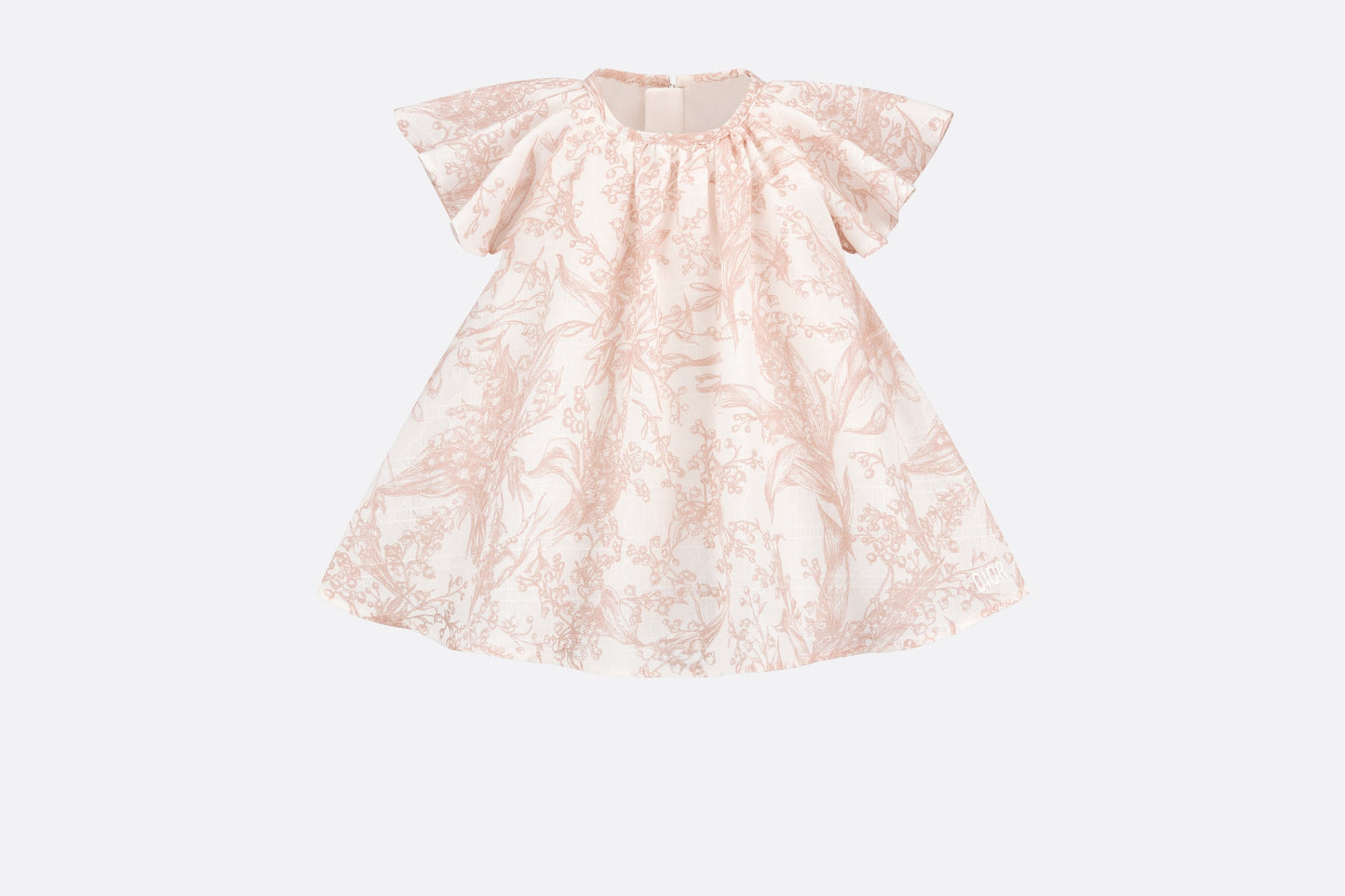 Baby A-Line Dress • Ivory Cotton Voile with Cannage Jacquard and Pink Lily of the Valley Print