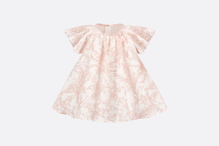 Baby A-Line Dress • Ivory Cotton Voile with Cannage Jacquard and Pink Lily of the Valley Print