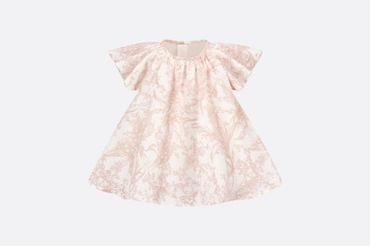 Baby A-Line Dress • Ivory Cotton Voile with Cannage Jacquard and Pink Lily of the Valley Print