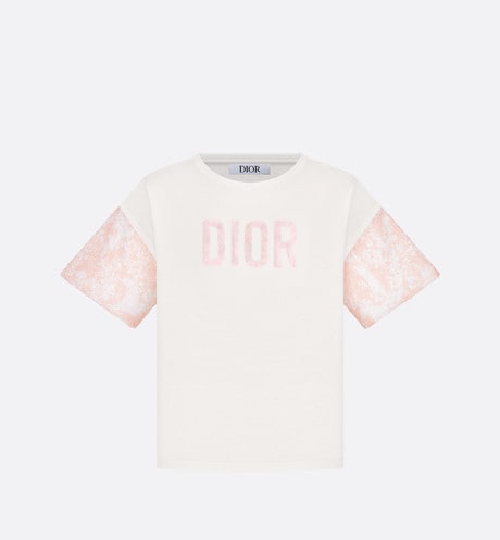 Kid's T-Shirt • Ivory Cotton Jersey and Sequin-Embroidered Tulle with Pink and Ivory Lily of the Valley Print