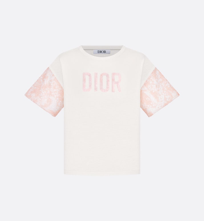 Kid's T-Shirt • Ivory Cotton Jersey and Sequin-Embroidered Tulle with Pink and Ivory Lily of the Valley Print