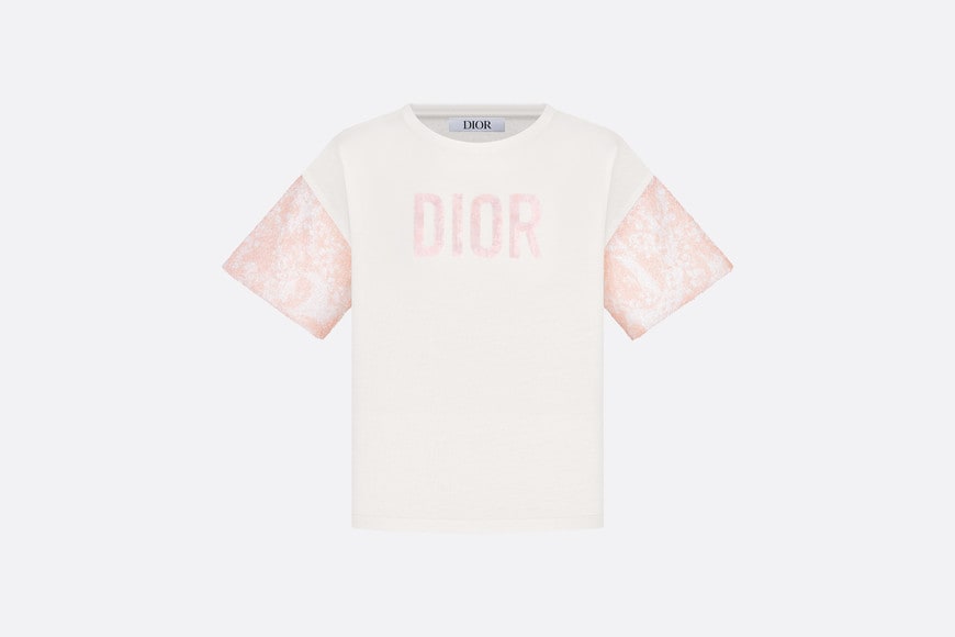 Kid's T-Shirt • Ivory Cotton Jersey and Sequin-Embroidered Tulle with Pink and Ivory Lily of the Valley Print