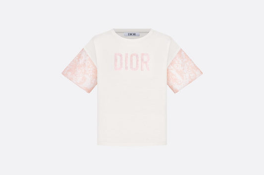 Kid's T-Shirt • Ivory Cotton Jersey and Sequin-Embroidered Tulle with Pink and Ivory Lily of the Valley Print