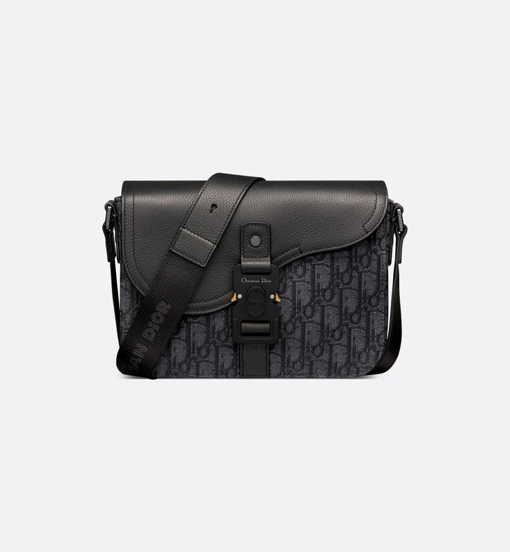 Mini Saddle Bag with Strap • Black Dior Oblique Jacquard and Grained Calfskin