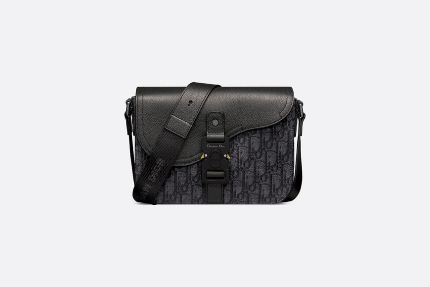 Mini Saddle Bag with Strap • Black Dior Oblique Jacquard and Grained Calfskin