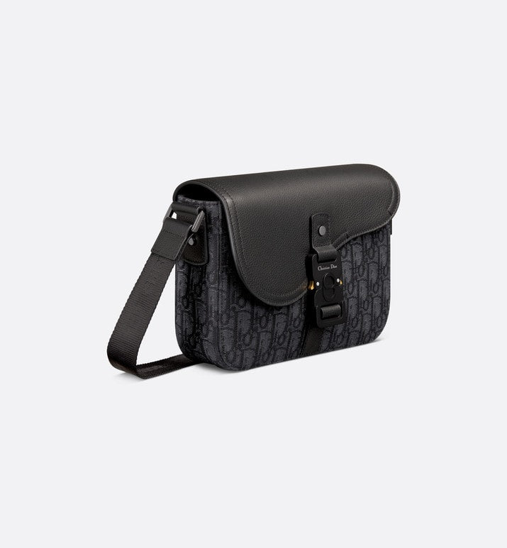 Mini Saddle Bag with Strap • Black Dior Oblique Jacquard and Grained Calfskin