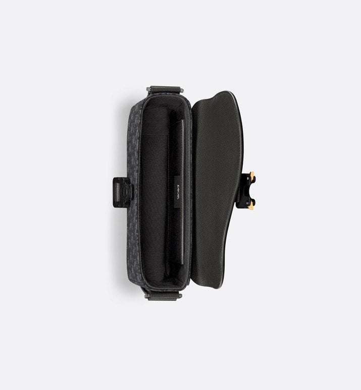 Mini Saddle Bag with Strap • Black Dior Oblique Jacquard and Grained Calfskin