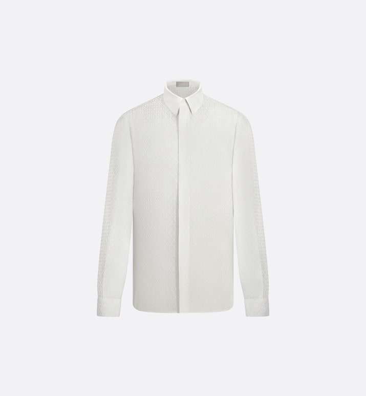 CD Diamond Shirt • White Silk-Blend Jacquard