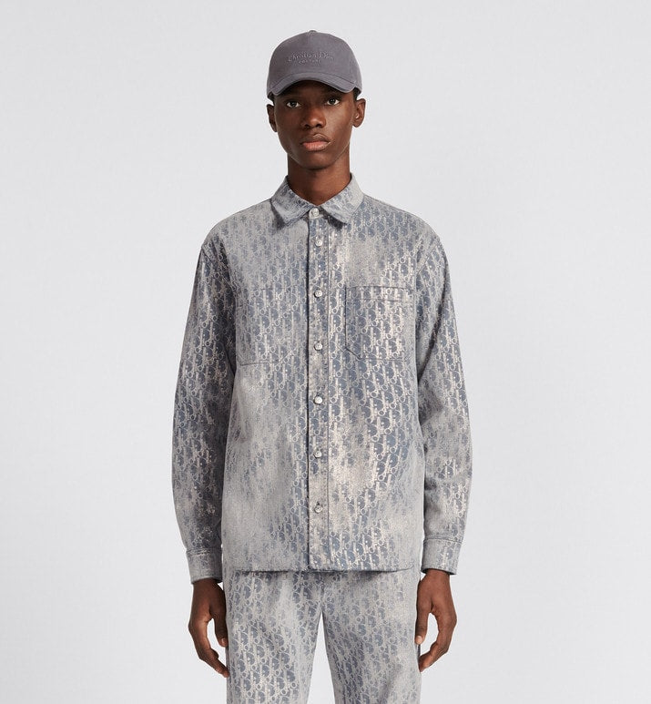 Dior Oblique Overshirt • Gray and Gold-Tone Cotton-Blend Twill