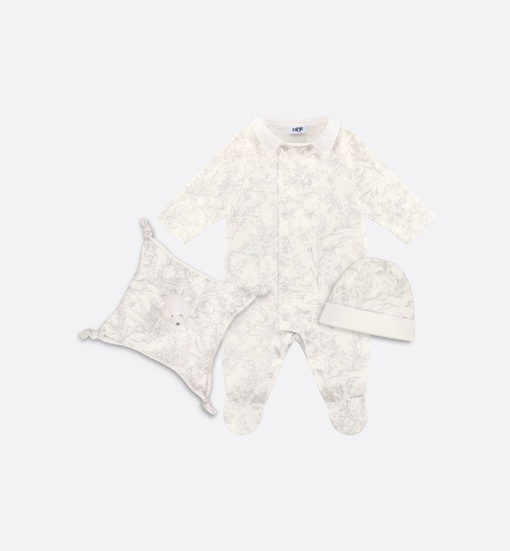 Newborn Gift Set • Ivory Cotton Interlock with Light Gray Lily of the Valley Print