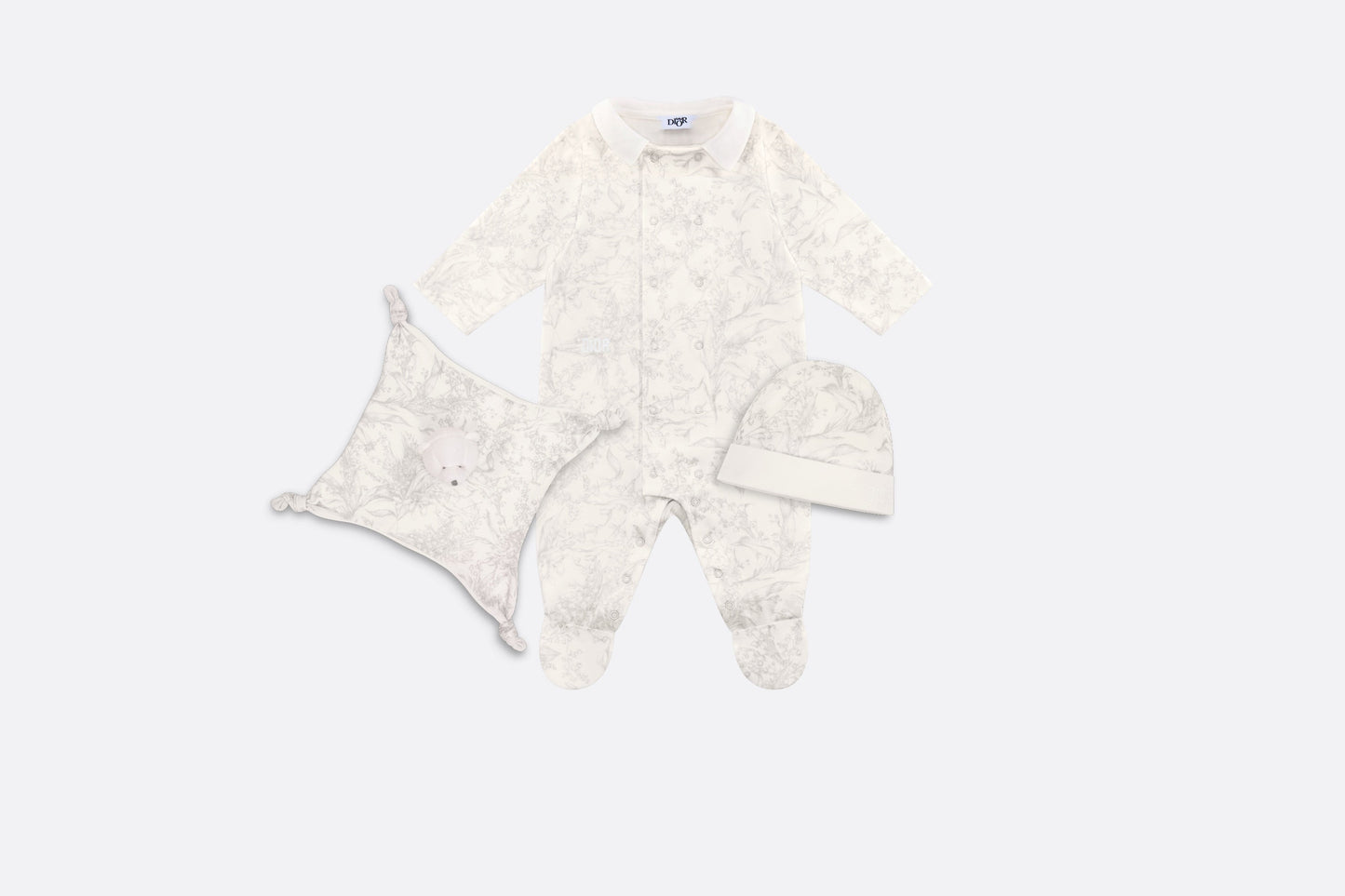 Newborn Gift Set • Ivory Cotton Interlock with Light Gray Lily of the Valley Print