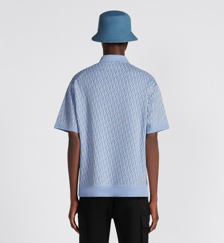 Dior Oblique Polo Shirt • Blue Cotton Jacquard