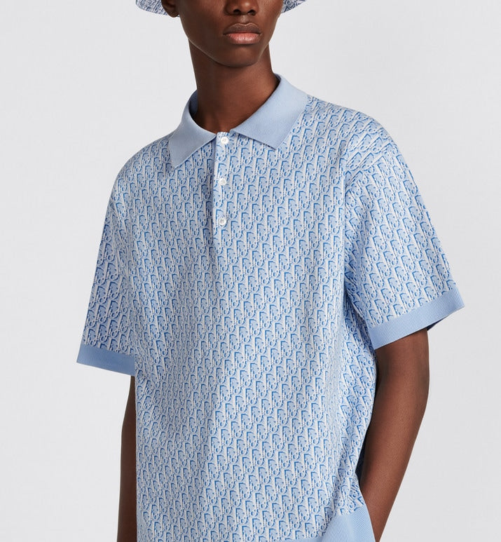 Dior Oblique Polo Shirt • Blue Cotton Jacquard