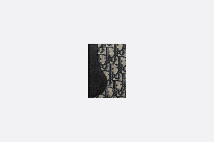 Saddle Bi-Fold Card Holder • Black Grained Calfskin Leather Marquetry with Beige and Black Dior Oblique Jacquard