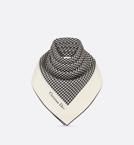 30 Montaigne 90 Square Scarf • Ivory and Black Silk Twill