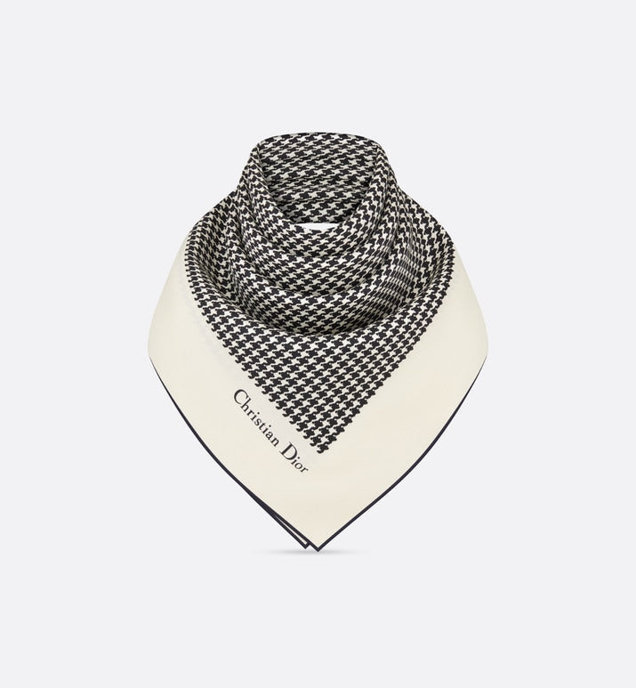 30 Montaigne 90 Square Scarf • Ivory and Black Silk Twill