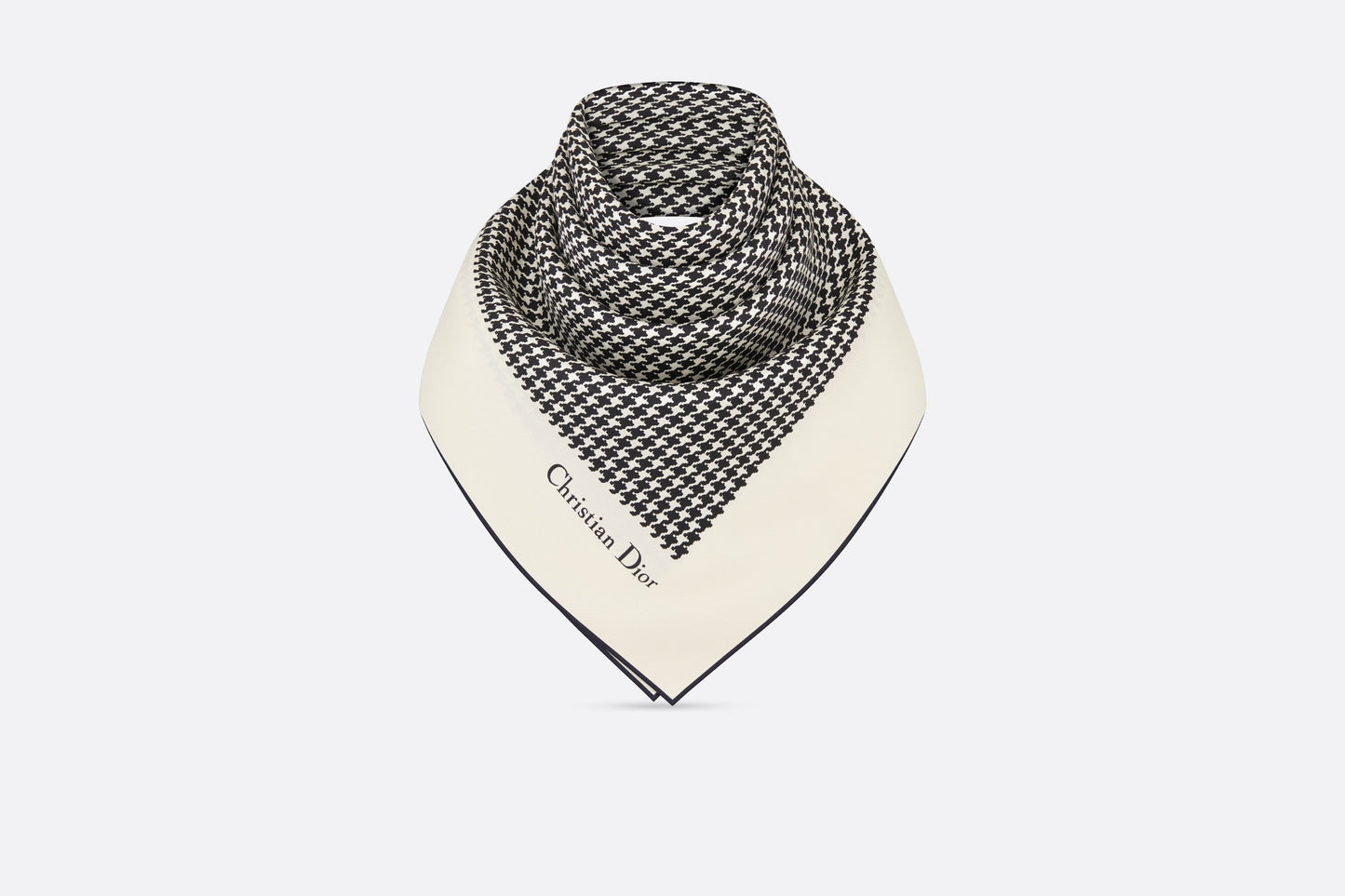 30 Montaigne 90 Square Scarf • Ivory and Black Silk Twill