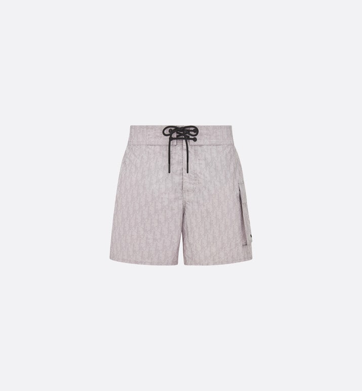 Dior Oblique Swim Shorts • Pearl-Colored Technical Fabric