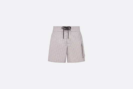 Dior Oblique Swim Shorts • Pearl-Colored Technical Fabric