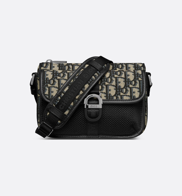 Mini Dior Aqua Bag with Strap • Beige and Black Dior Oblique Jacquard