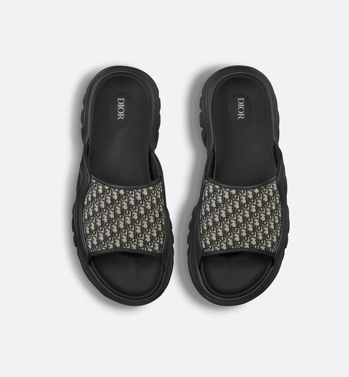 Dior H-Town Sandal • Black Rubber with Beige and Black Dior Oblique Jacquard