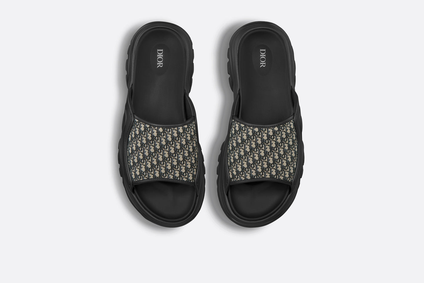 Dior H-Town Sandal • Black Rubber with Beige and Black Dior Oblique Jacquard