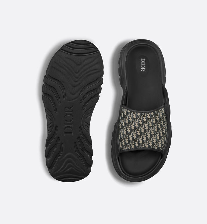 Dior H-Town Sandal • Black Rubber with Beige and Black Dior Oblique Jacquard