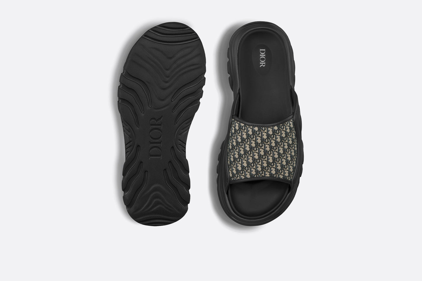 Dior H-Town Sandal • Black Rubber with Beige and Black Dior Oblique Jacquard